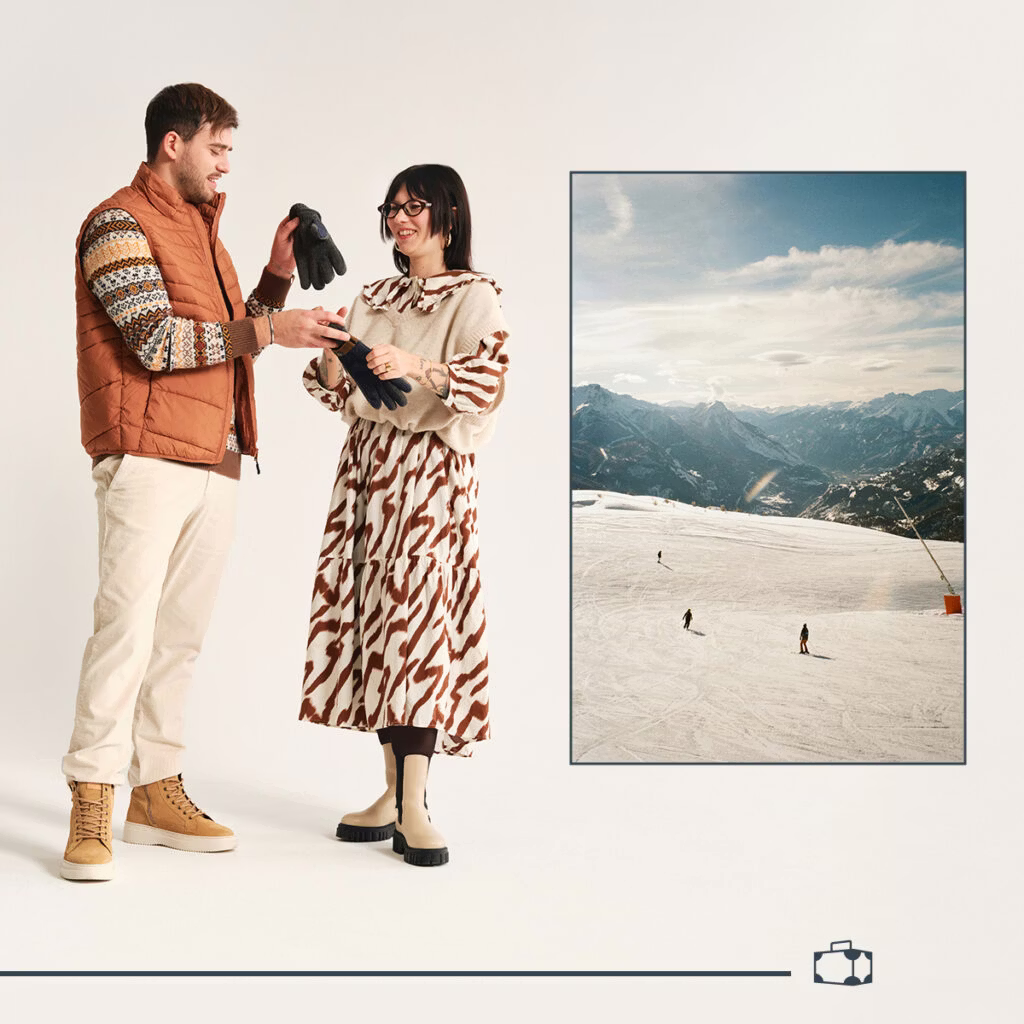 Wintersport-Look mit Weste ud Norwegerpulli