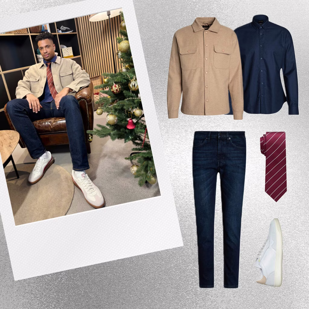 Office Party Outfit mit Overshirt und Krawatte