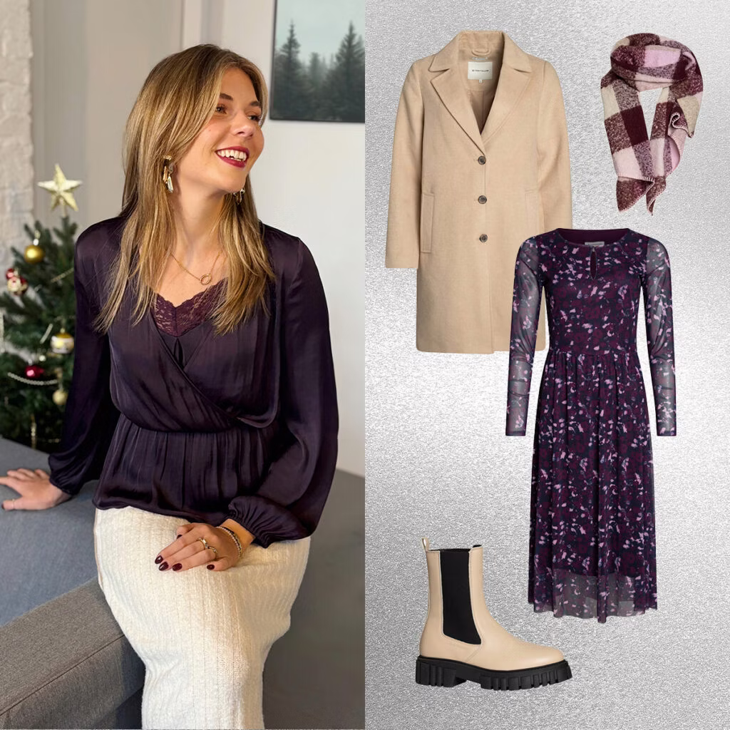 Beige und Aubergine Looks