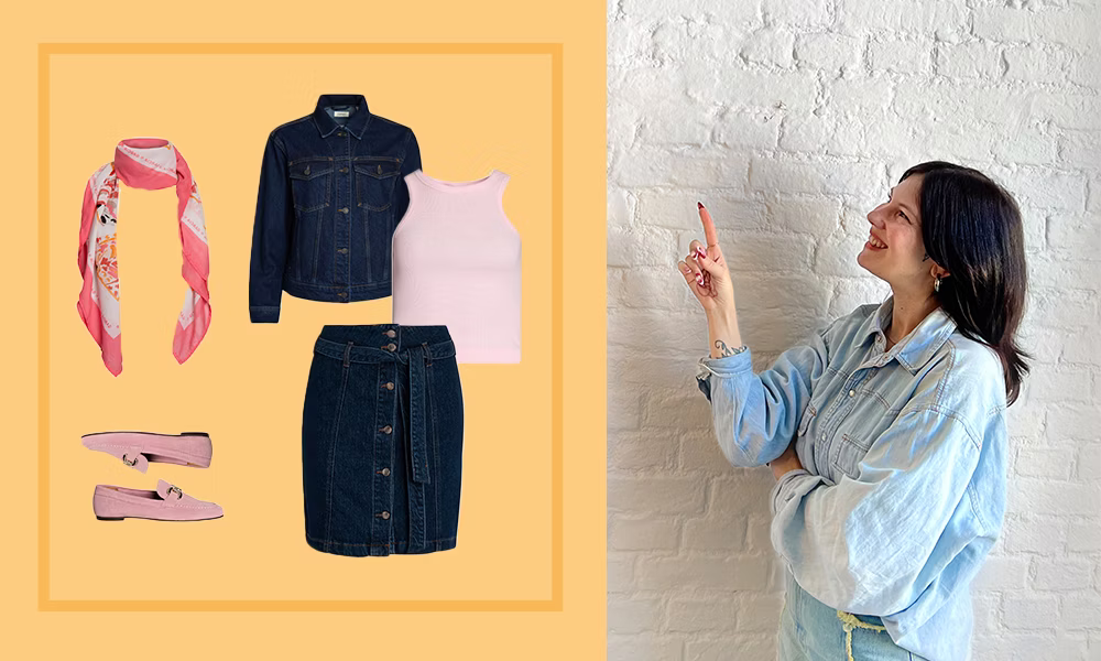 Double Denim mit Minirock und Jacke