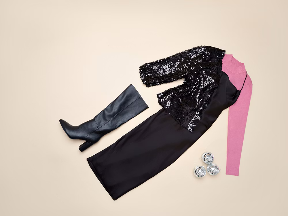 Paillettenkleid mit Turtleneck in Pink