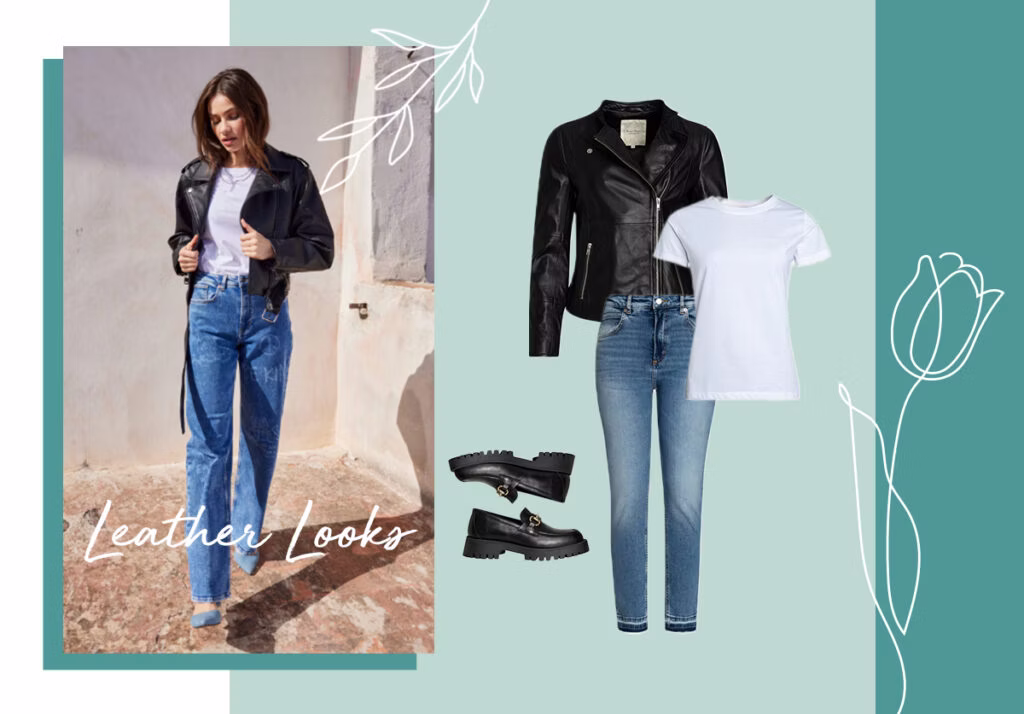 Klassischer Statement-Look: Lederjacke und Jeans