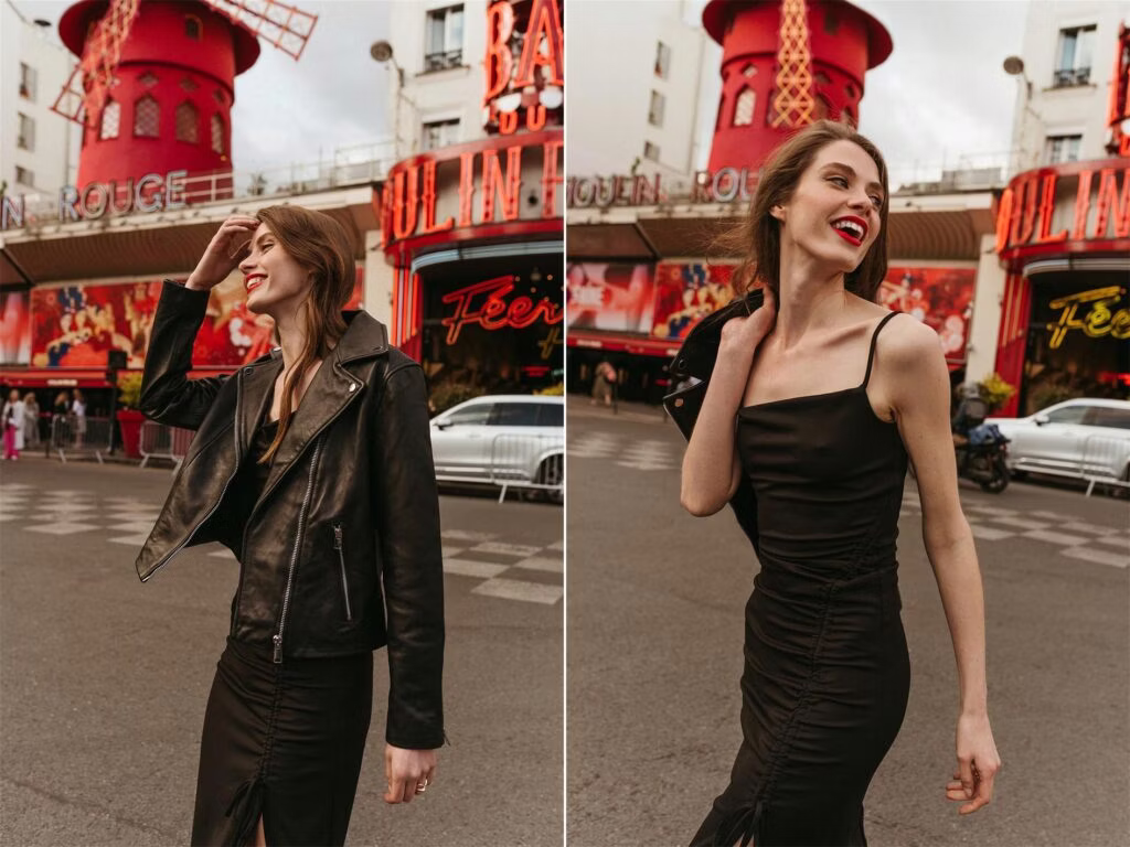 French Chic mit Lederjacke und Slip Dress