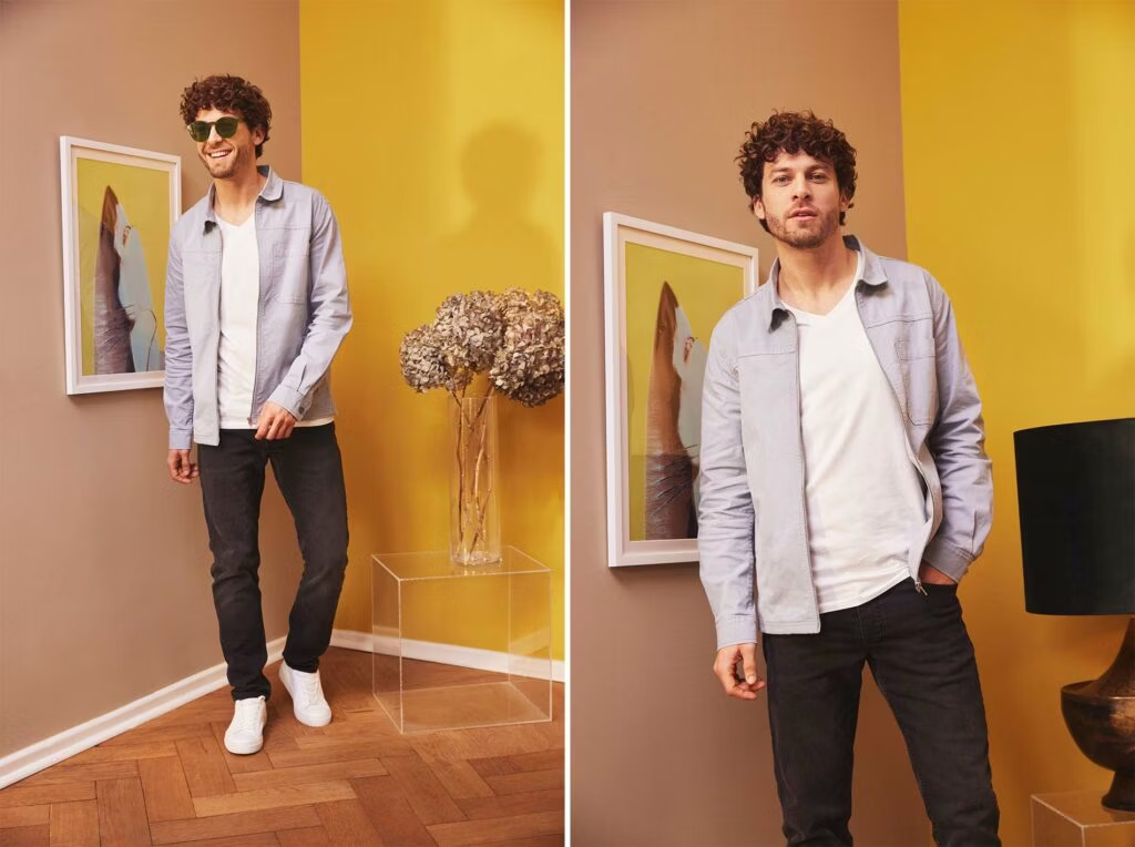 Männer-Jeans mit Workerjacke zum Ausgehen