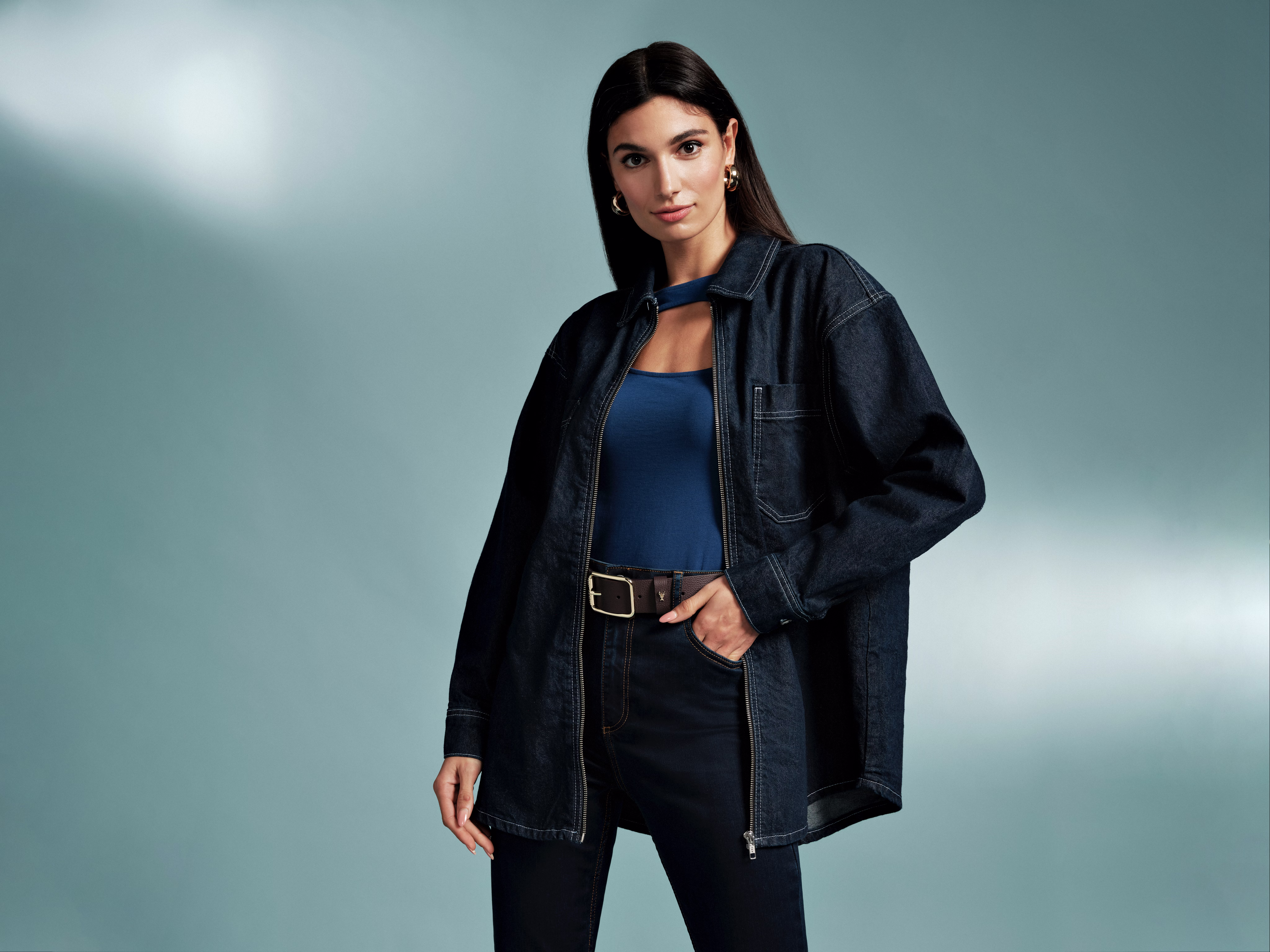 Cut-out-Top mit Jeanshemd