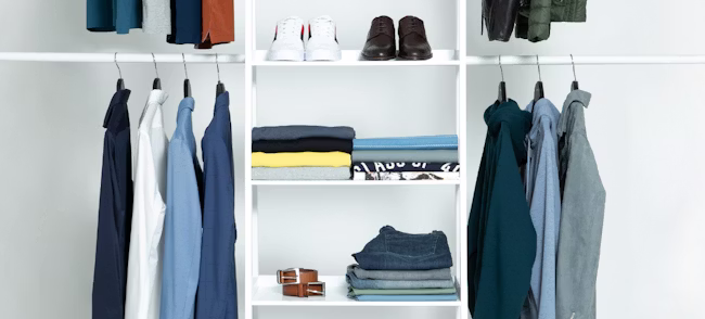 furniture, closet, clothing, footwear, shoe, indoors