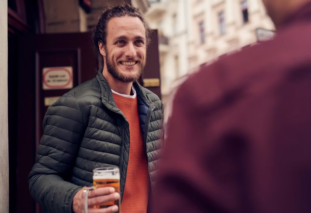 face, head, person, smile, photography, coat, jacket, portrait, cup, man