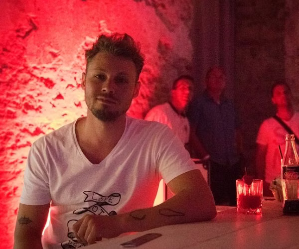 cup, urban, person, portrait, bar counter, pub, adult, male, man, club