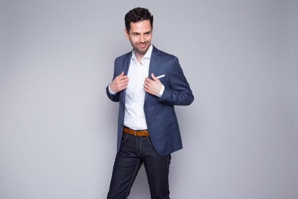 blazer, coat, jacket, formal wear, suit, adult, male, man, person, belt