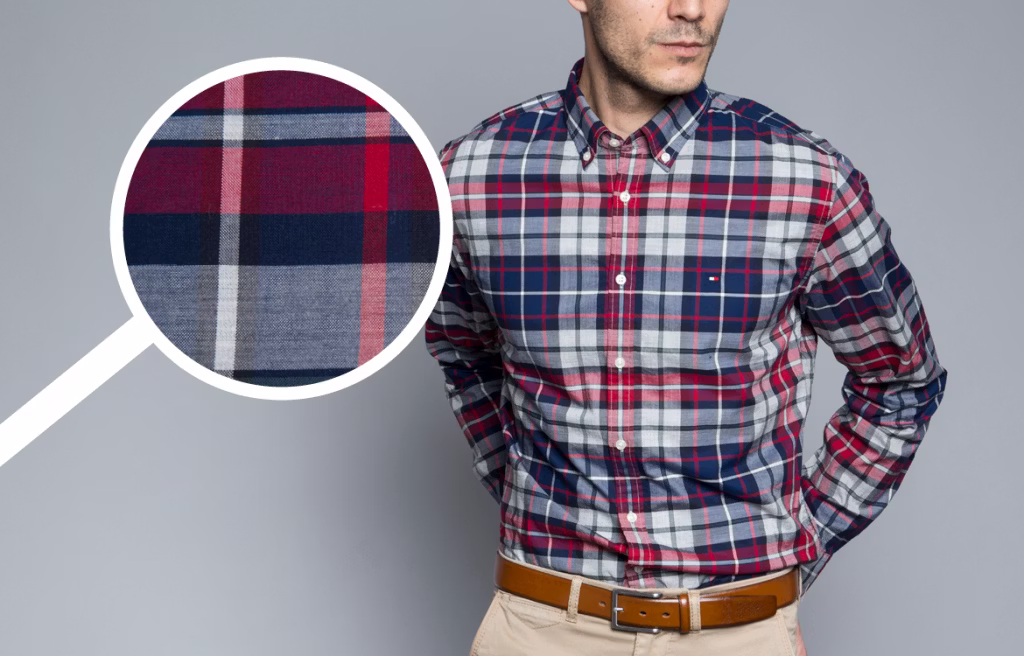 clothing, shirt, dress shirt, accessories, belt, adult, male, man, person, tartan