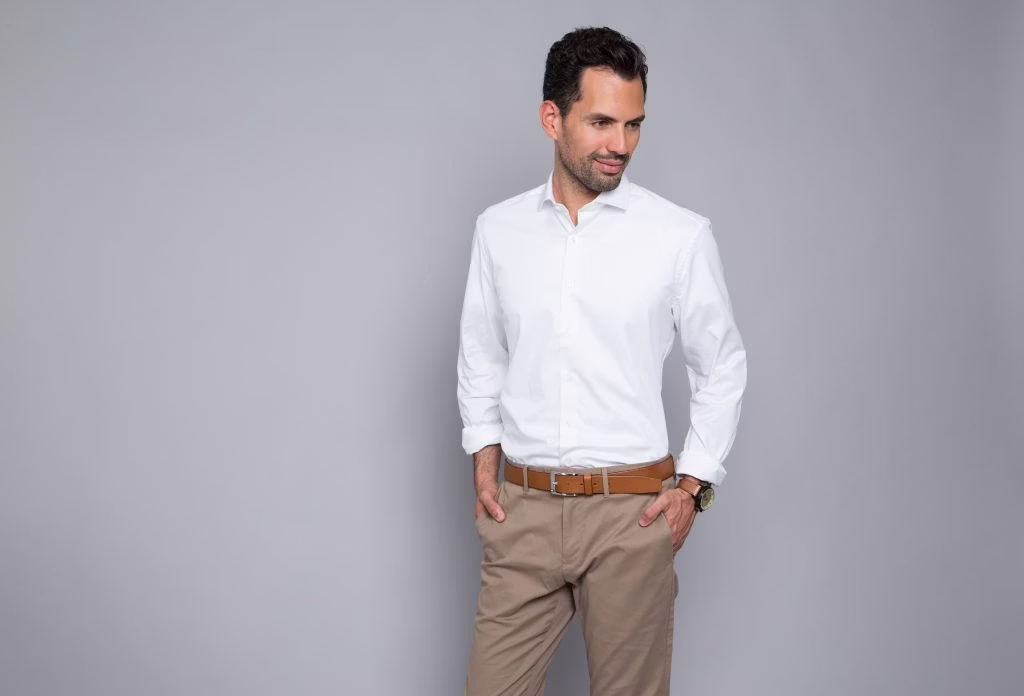 clothing, shirt, dress shirt, accessories, belt, adult, male, man, person, wristwatch