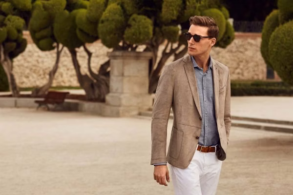 blazer, coat, jacket, formal wear, suit, adult, male, man, person, bench