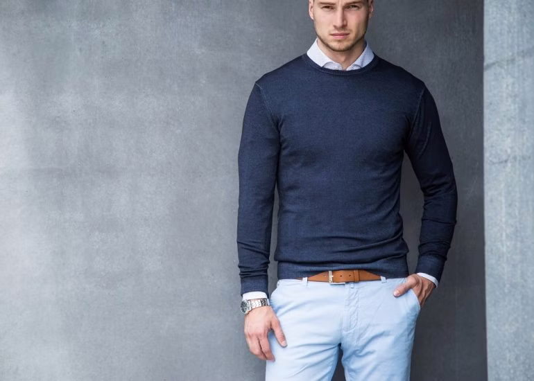 long sleeve, sleeve, pants, shirt, adult, male, man, person, wristwatch, belt