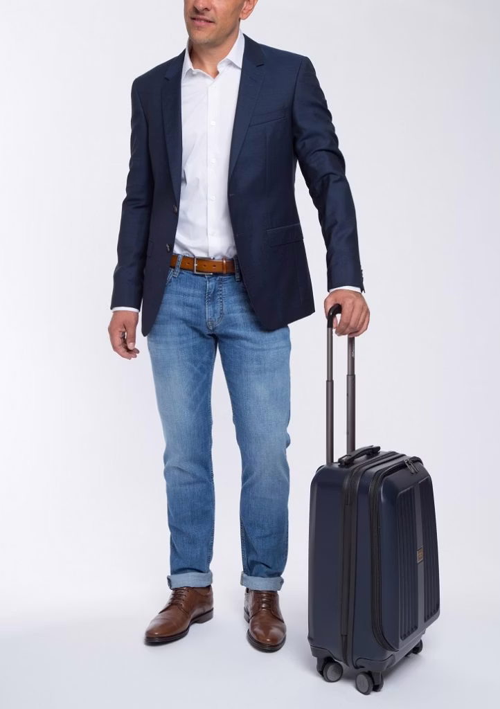 blazer, clothing, coat, jacket, pants, adult, male, man, person, baggage
