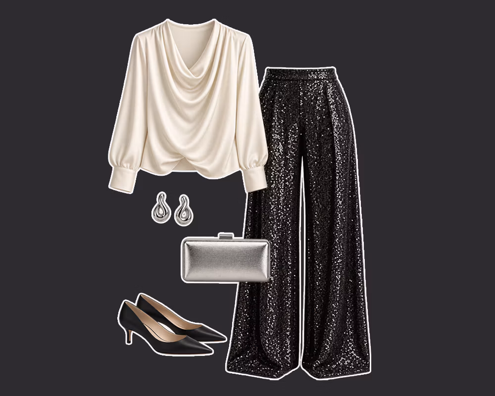 blouse, clothing, skirt, long sleeve, sleeve, footwear, shoe, high heel, bag, handbag