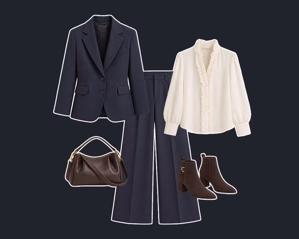 clothing, coat, blazer, jacket, bag, handbag, high heel, shoe, formal wear, overcoat