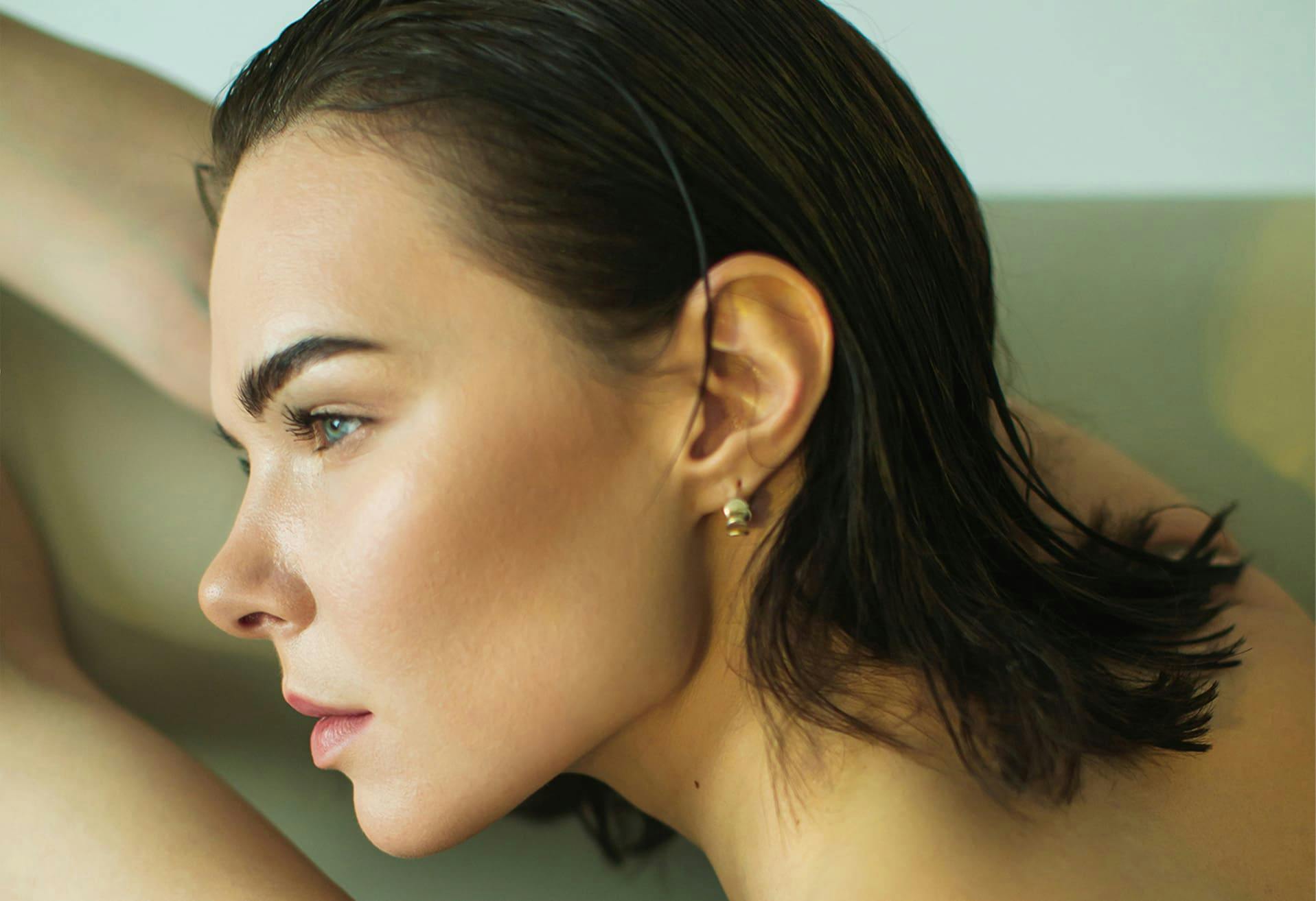 A woman looking off to the side