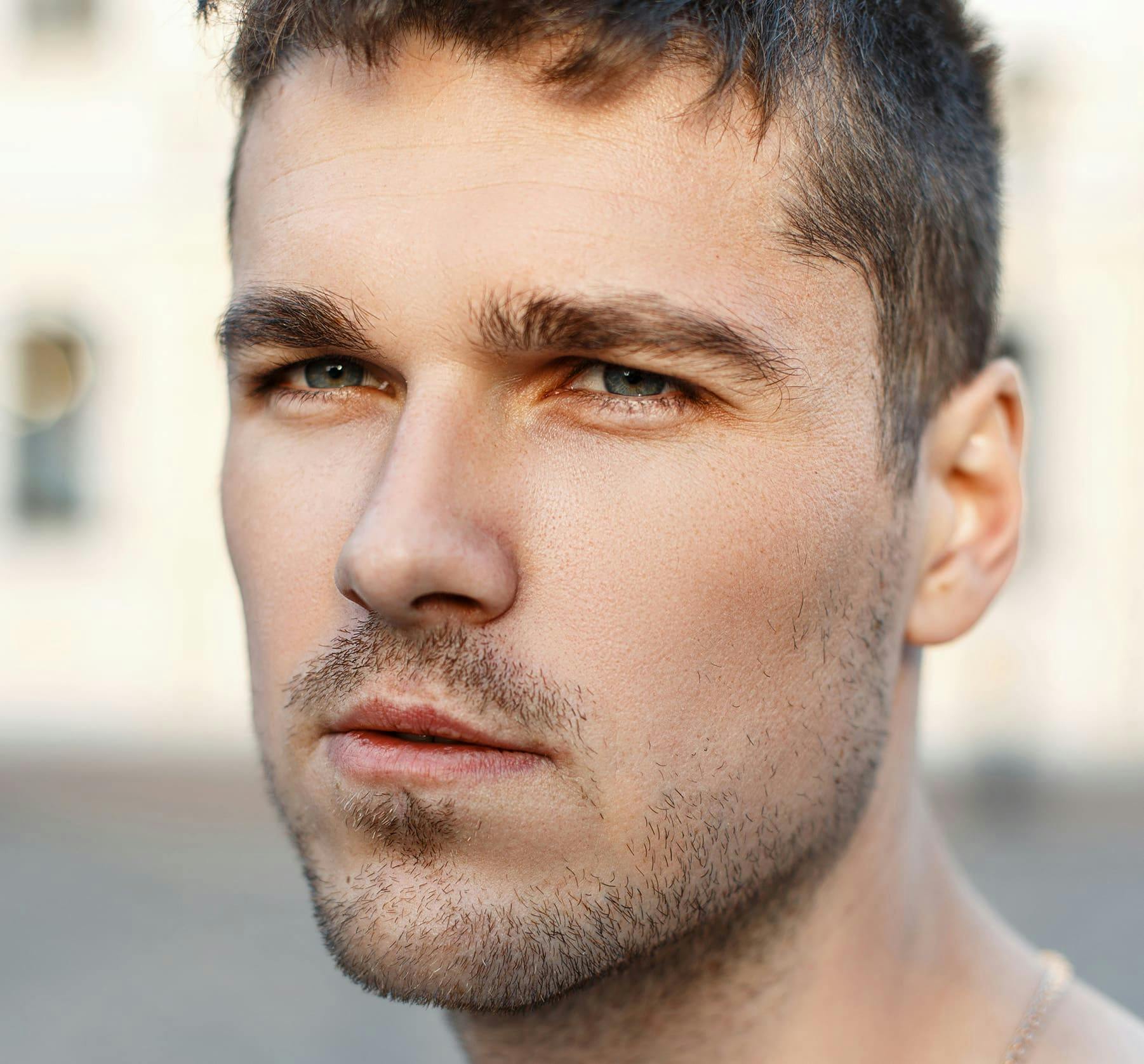 man looking forward with a serious face