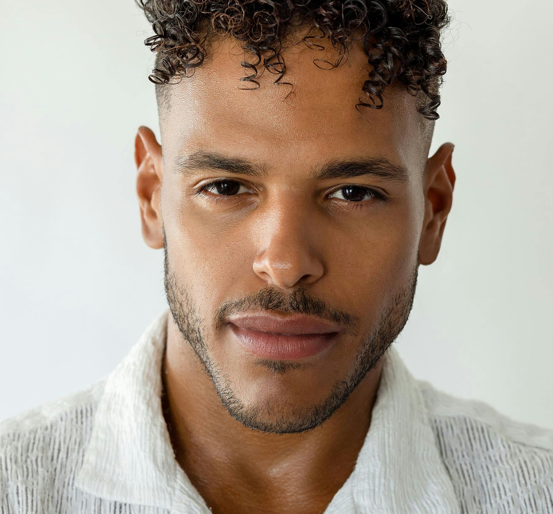 man close up looking forward