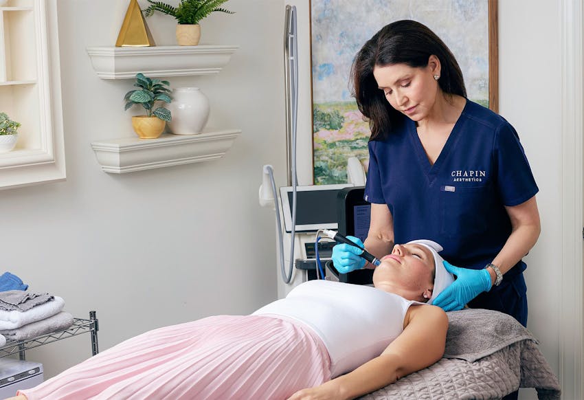 Woman and doctor during treatment
