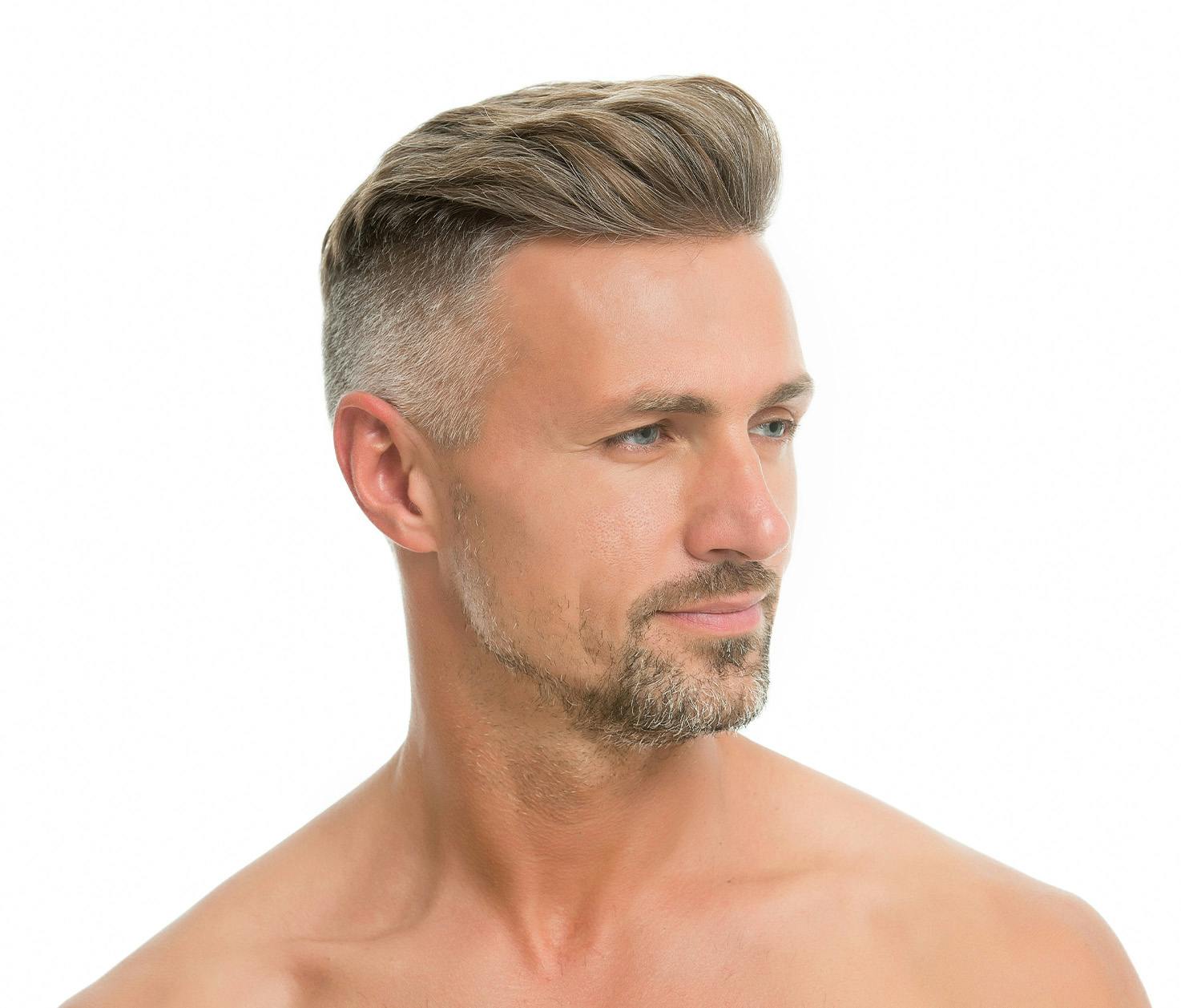 man with head turned