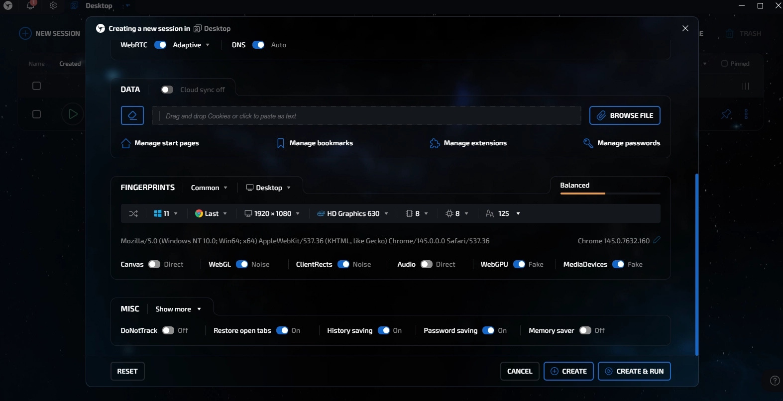 Linken Sphere dashboard