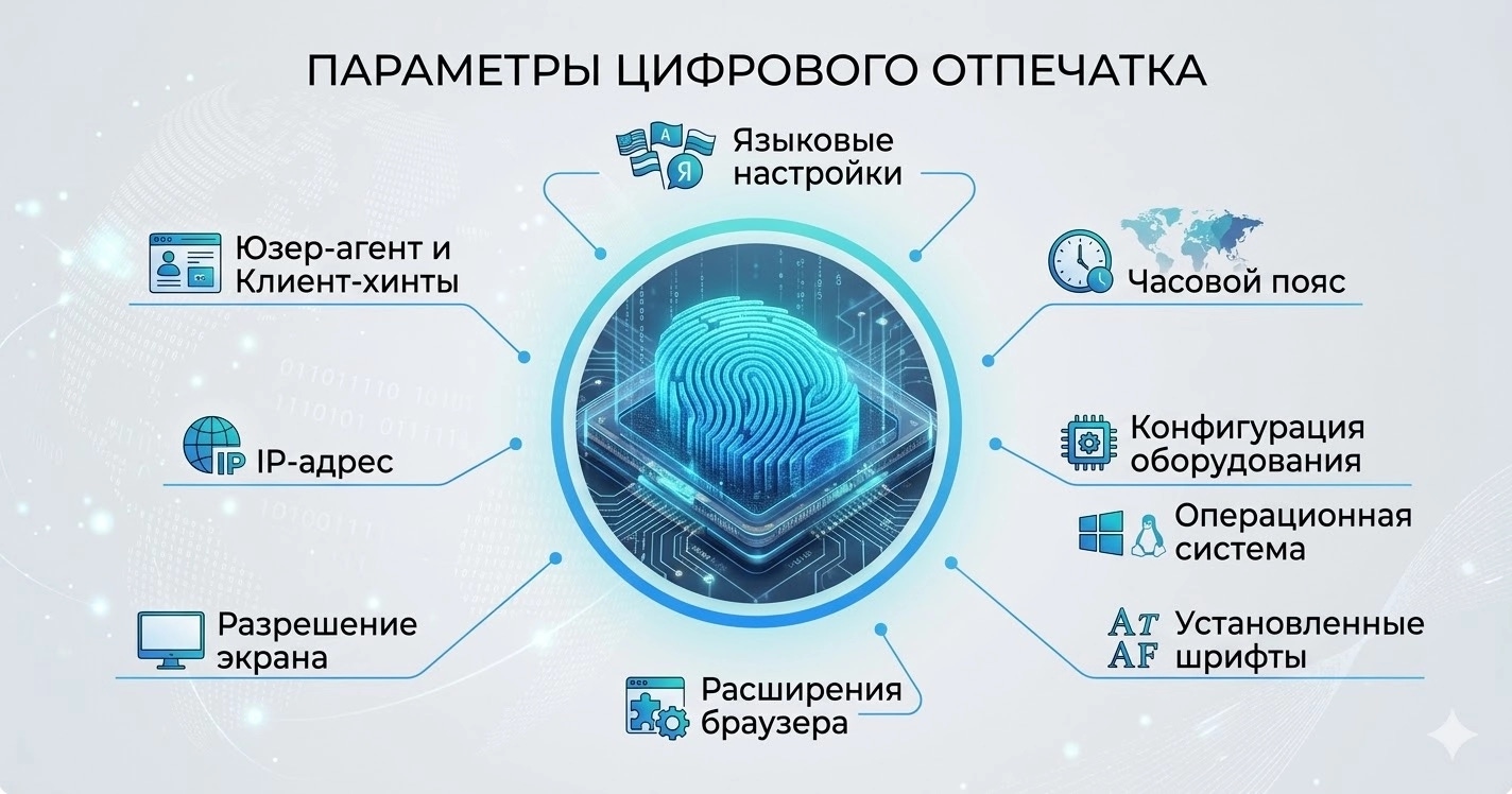 Эти параметры также добавляются к общему набору характеристик устройства и помогают системам отслеживания точнее идентифицировать пользователя. Параметры цифрового отпечатка