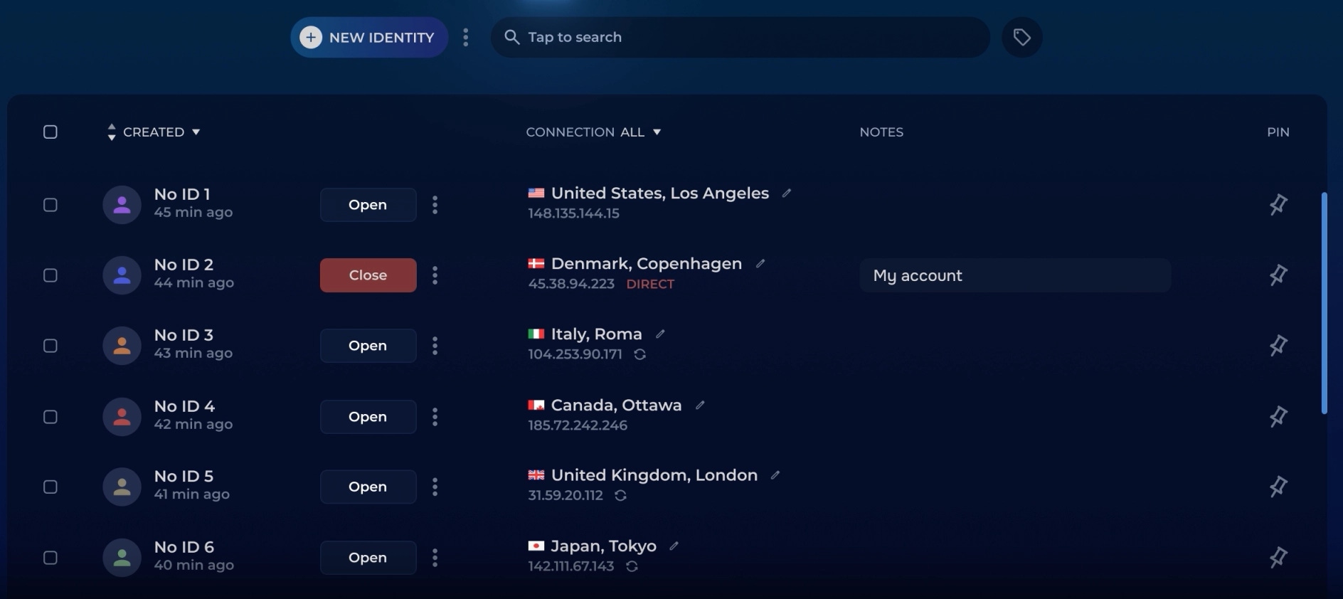 Linken Sphere dashboard screenshot
