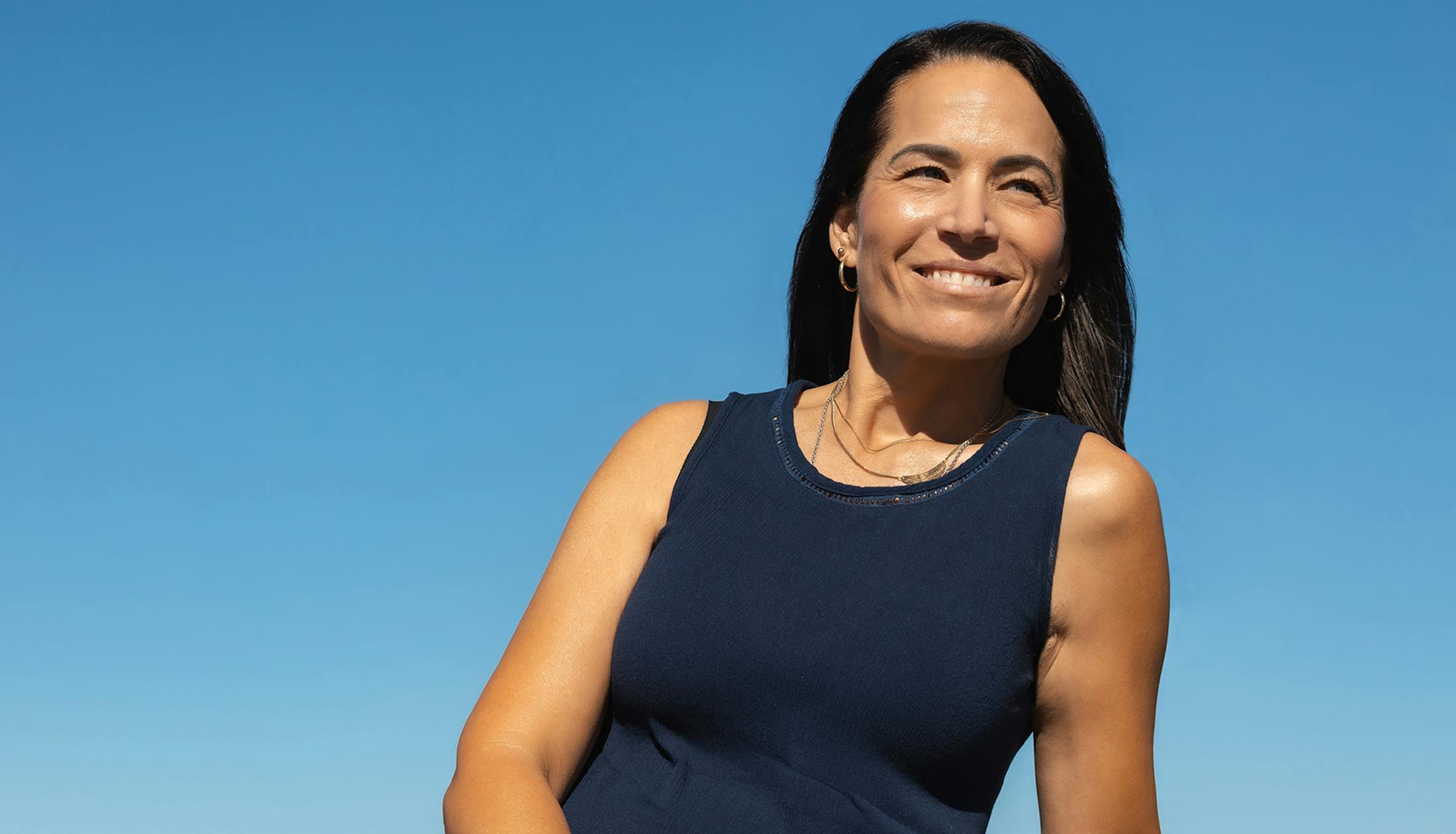 woman in navy blue shirt