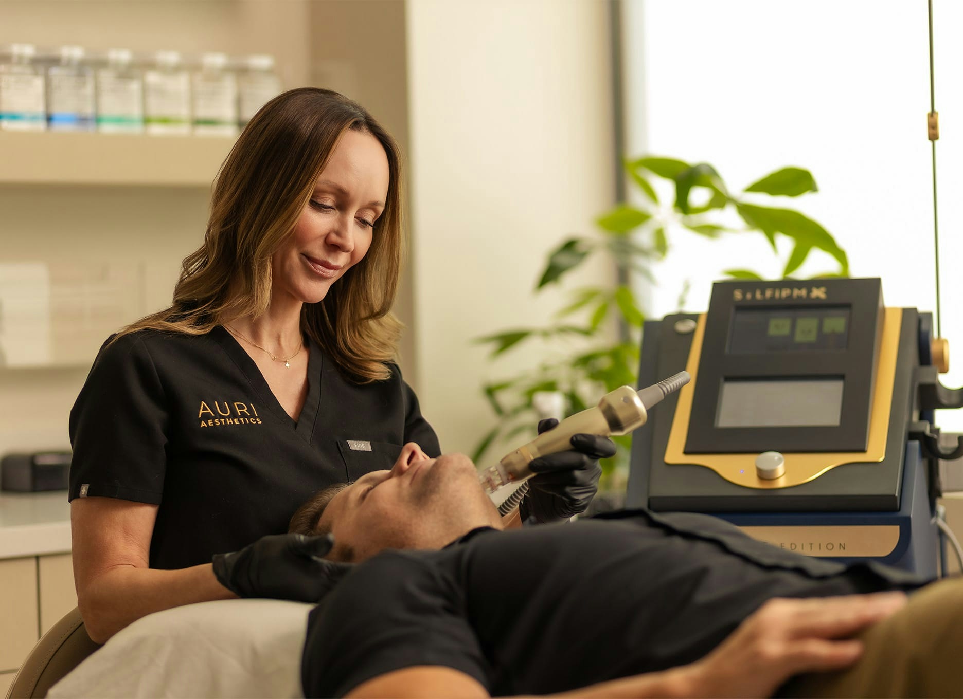 man getting microneedling done