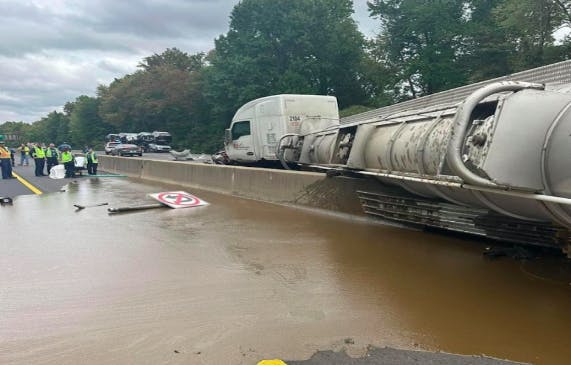 Overturned Tanker on Turnpike Causes Hazardous Spill