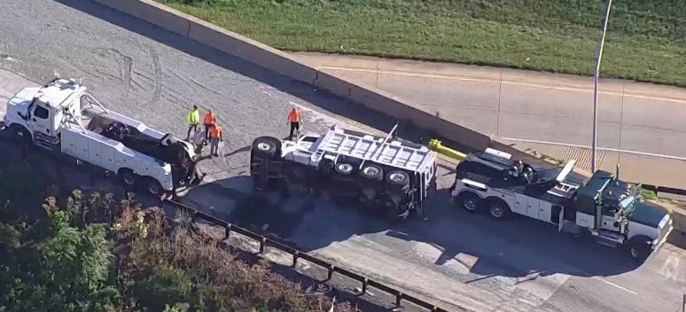 Dump Truck Overturns on 476 Ramp to 95