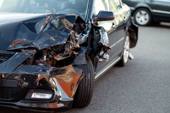 The front of a car that has been in a crash