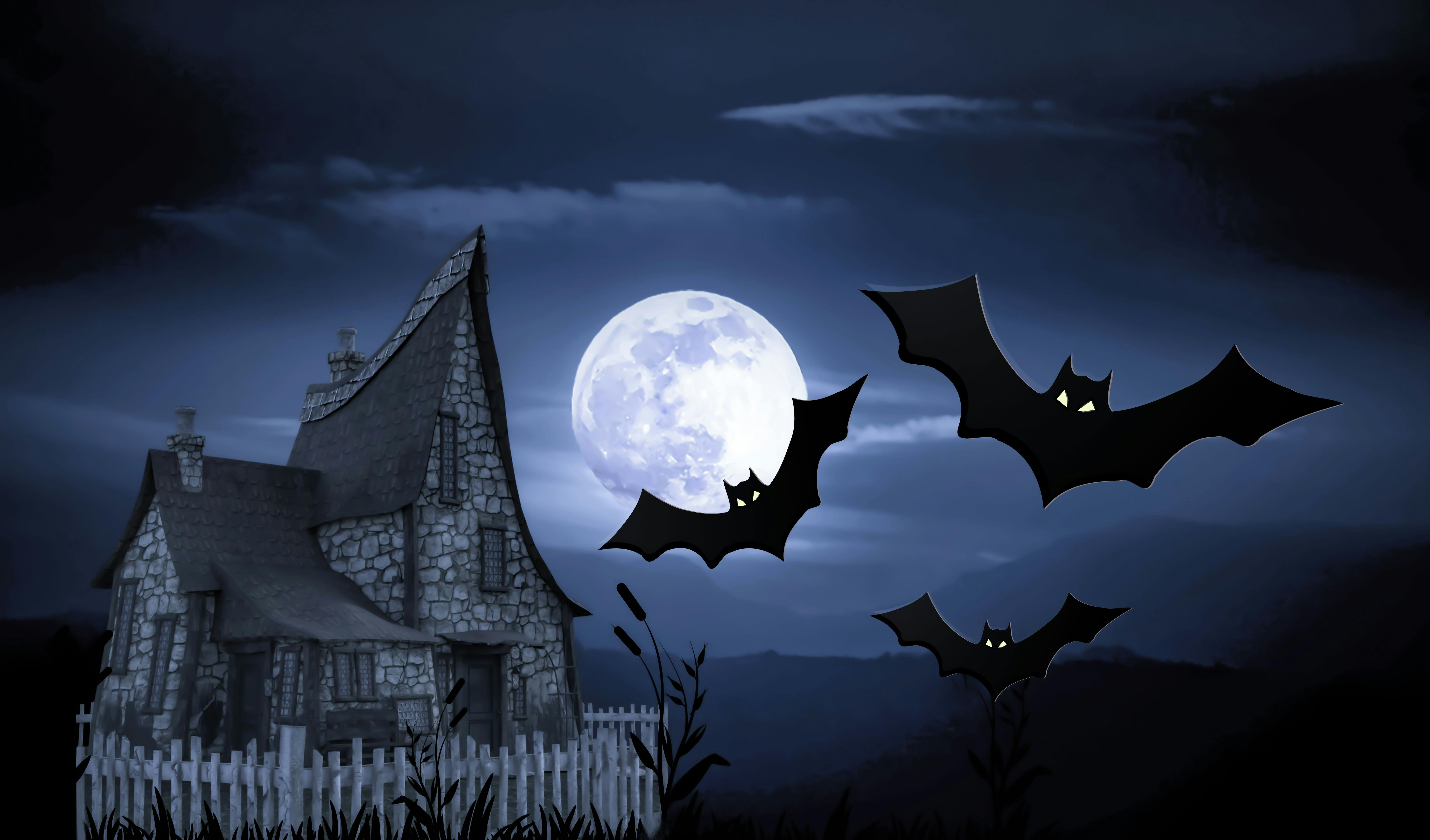 Bats next to a haunted house