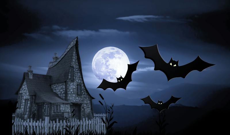 Bats next to a haunted house