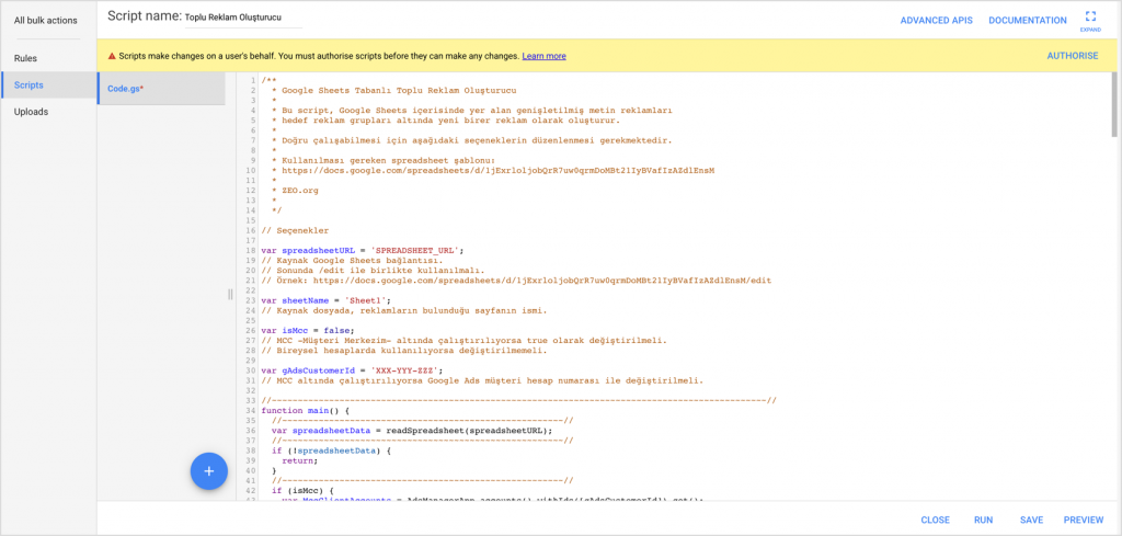Script: Toplu Reklam Oluşturucu