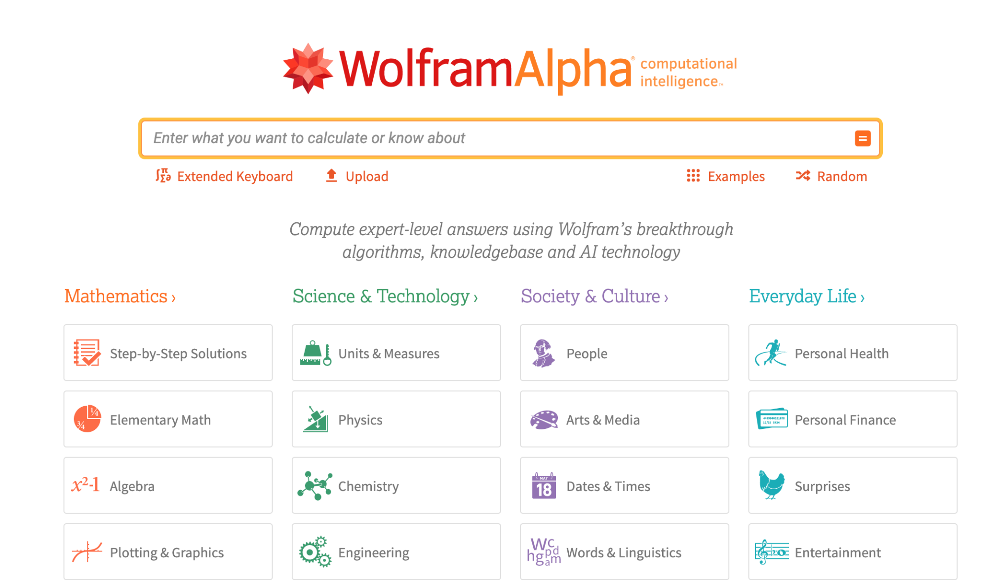 WolframAlpha ana sayfa