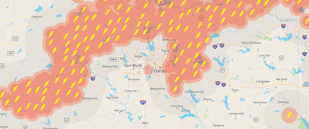 lightning map in Dallas