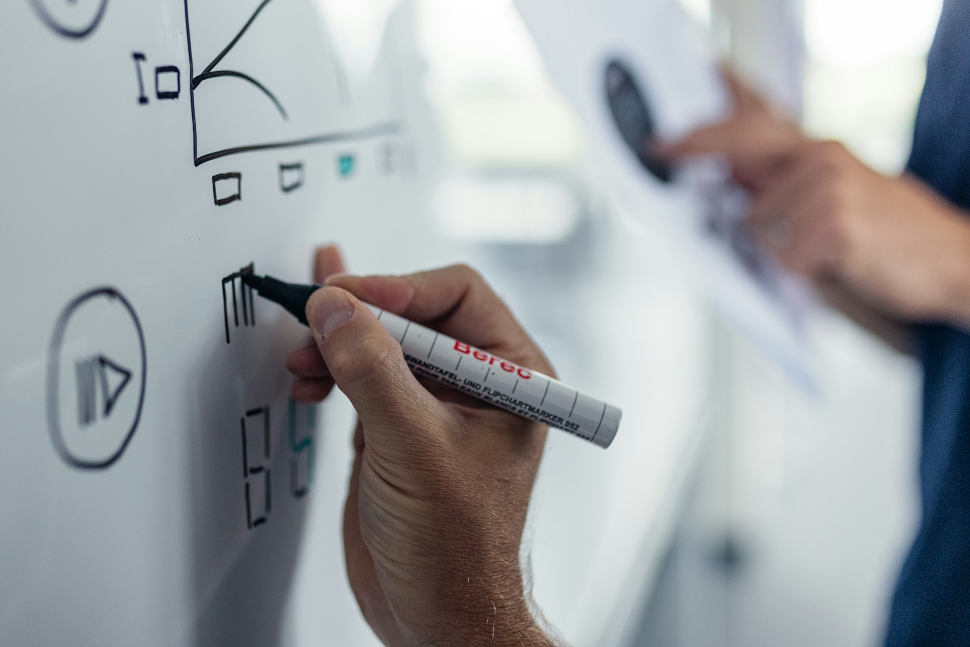 Hand skizziert eine Pumpenkennlinie auf einem Whiteboard