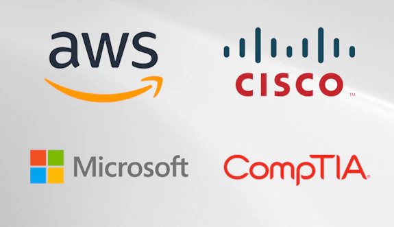 AWS, Cisco, Microsoft and CompTIA logos AWS, Cisco, Microsoft and CompTIA logos