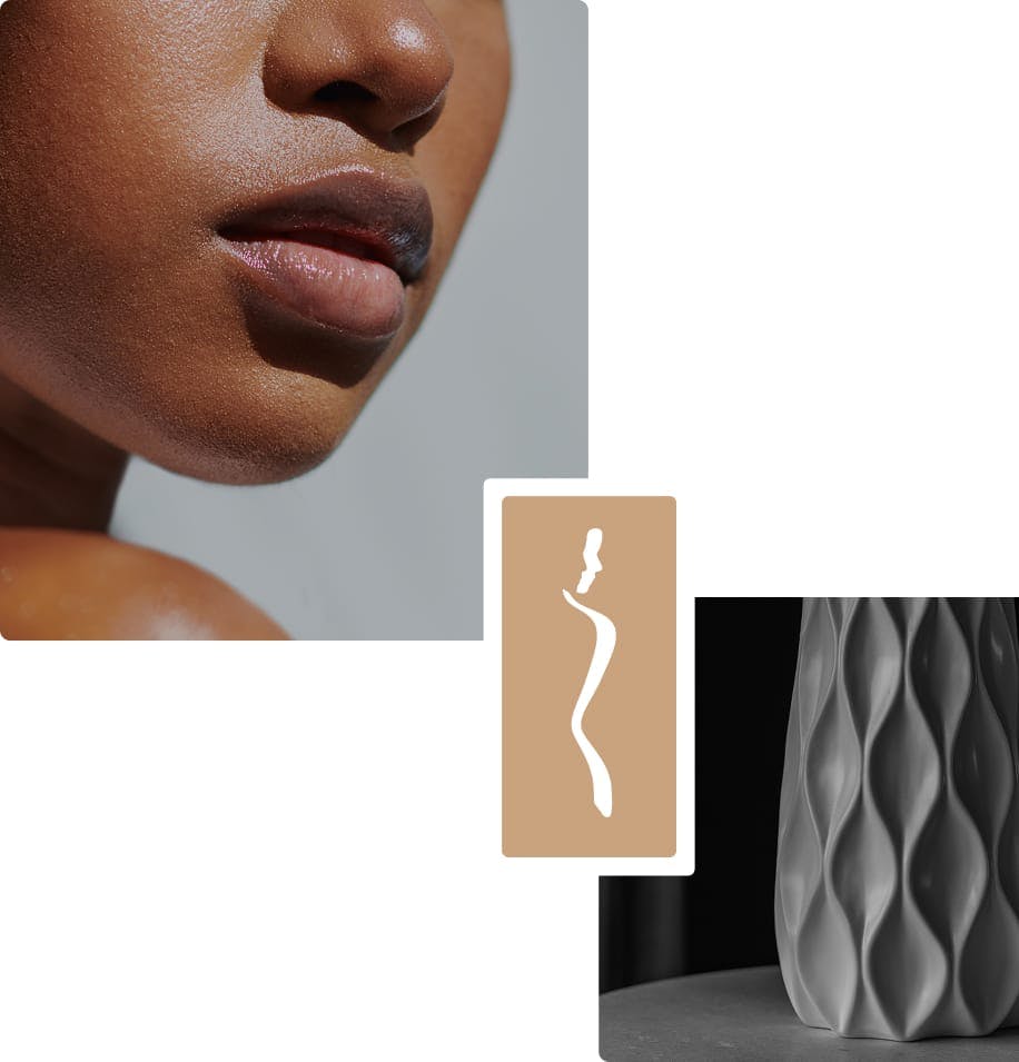 woman's lips and a vase