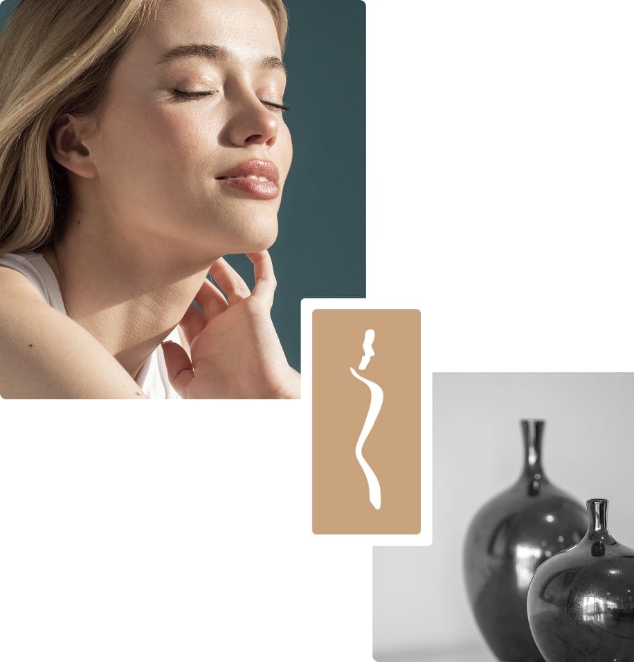 woman closing her eyes and two vases