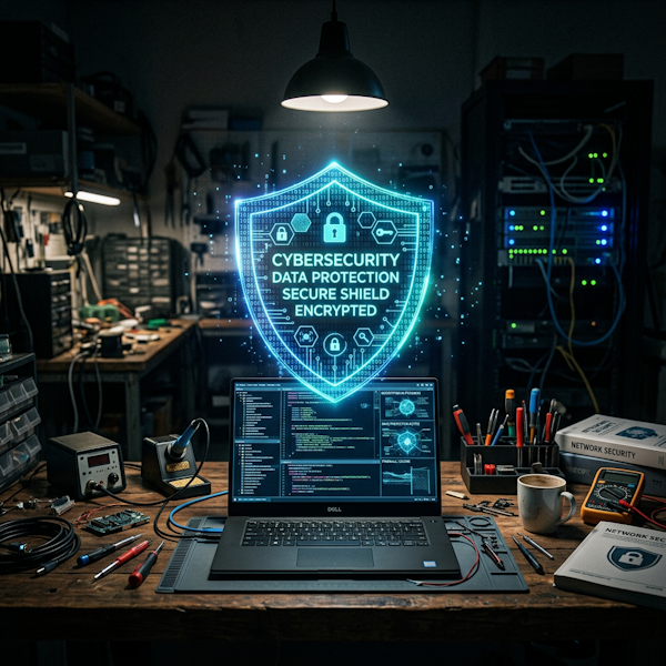 Cybersecurity data protection with glowing blue digital shield