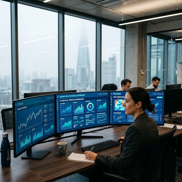 Finance dashboard with AI analytics on multiple screens
