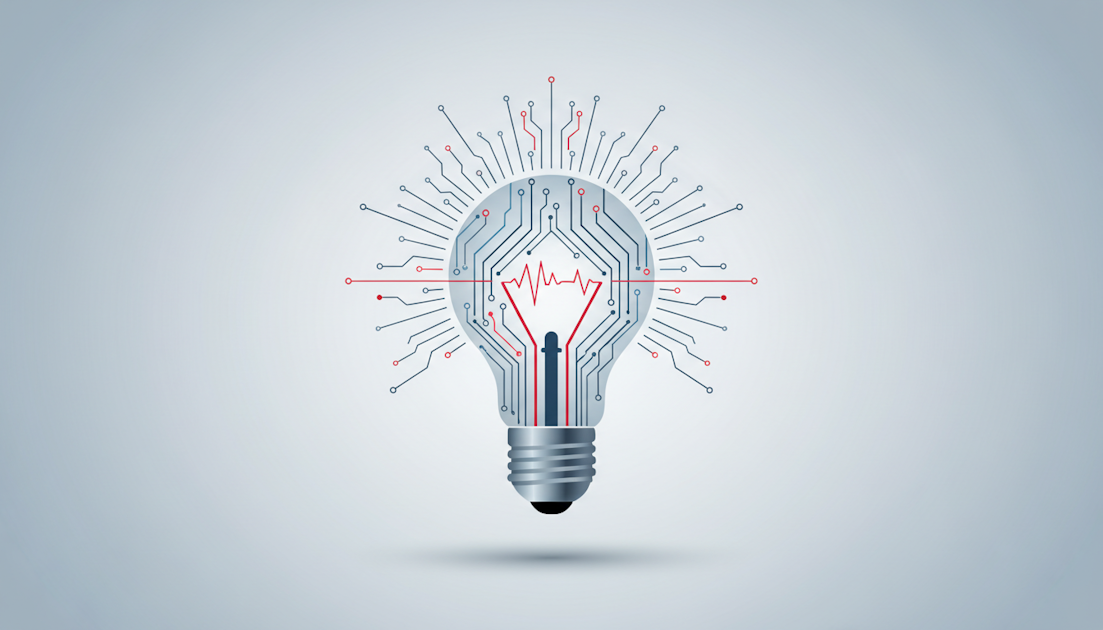 Lightbulb with circuit board representing energy and technology