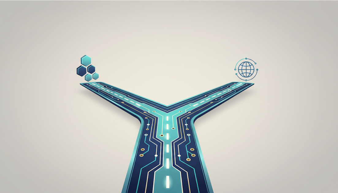 Digital forking path illustration representing strategic AI adoption choices