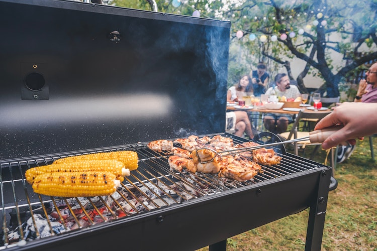 Barbecue with party in background