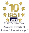 10 Best Client Satisfaction Award from American Institute of Criminal Law Attorneys