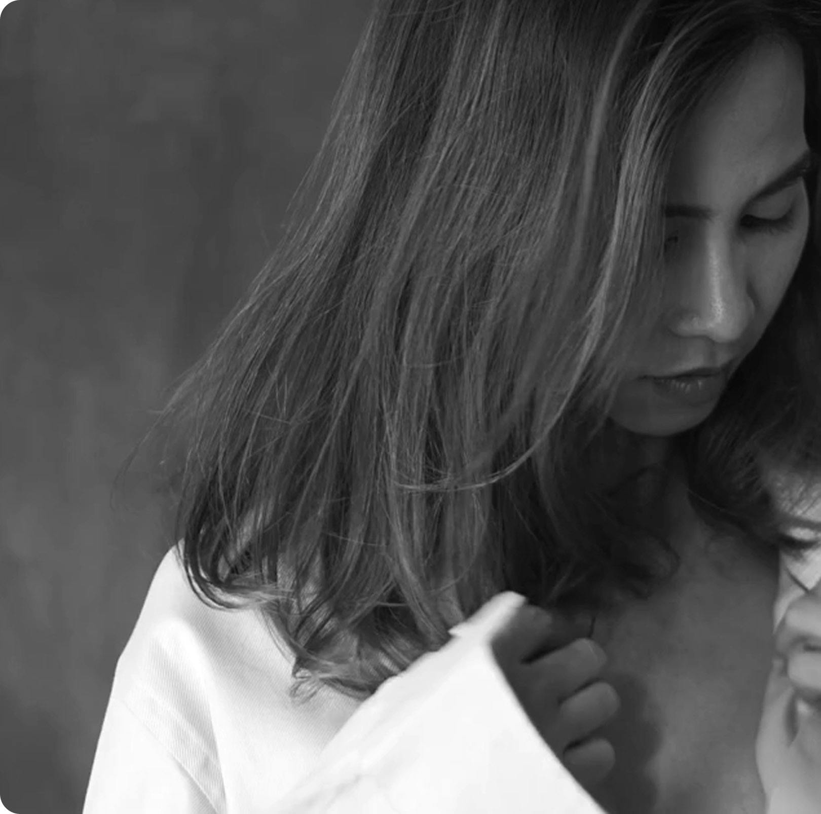 black and white image of a female