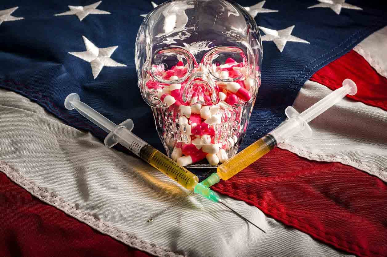 american flag with drug skull and crossbones